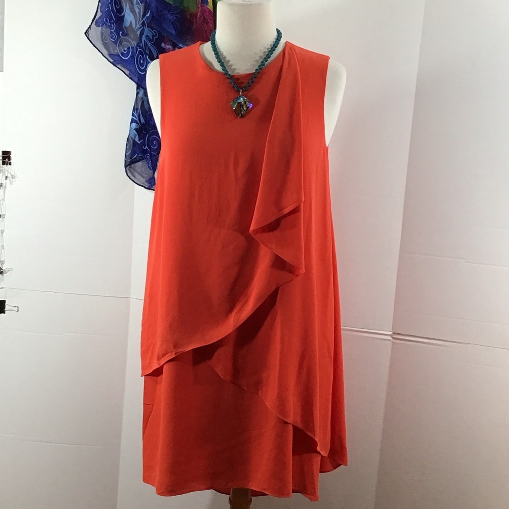 BCBGMaxAzria Red Coral-Orange Sleeveless Layered Shift Dress M